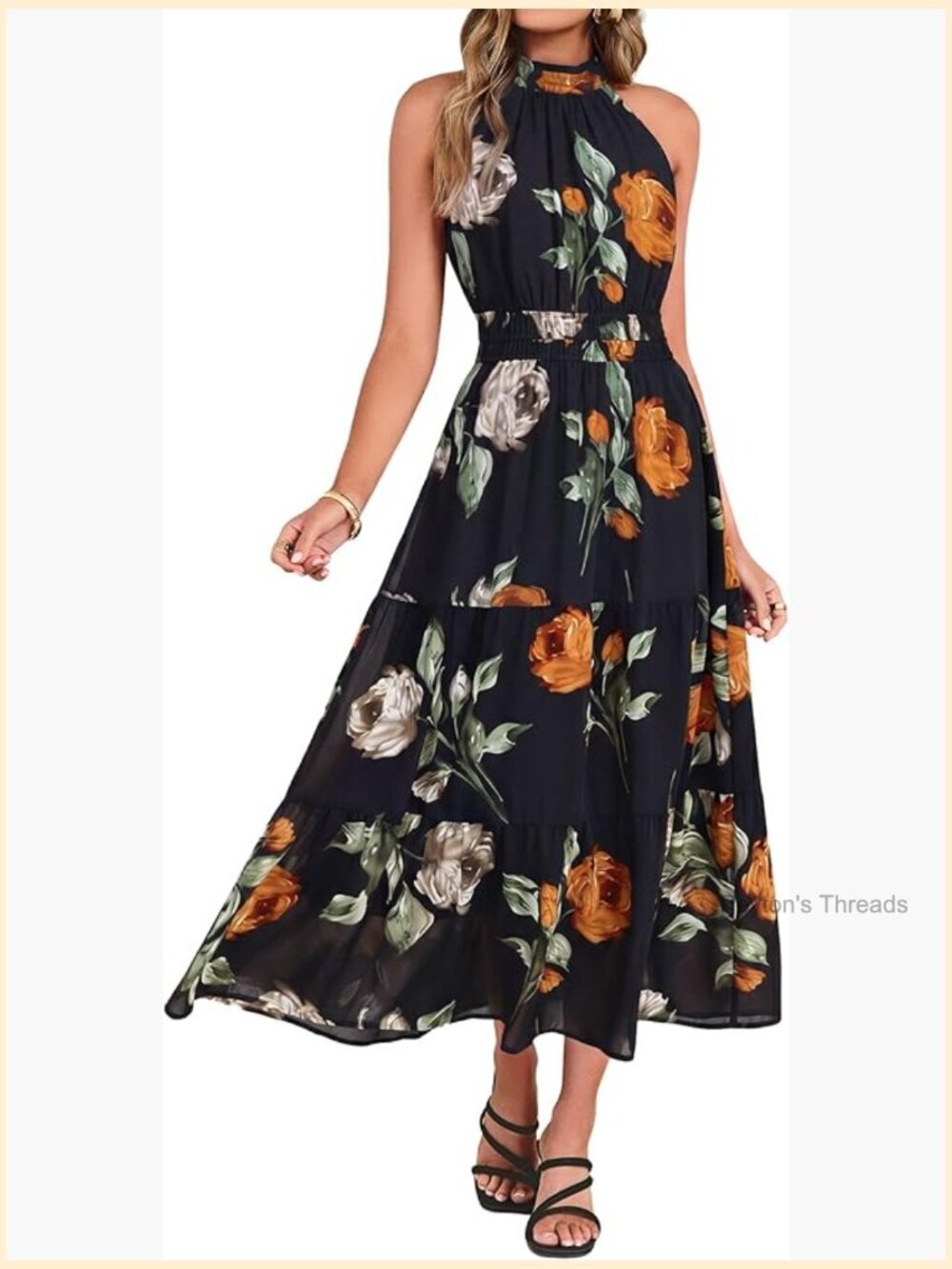 Womens Floral Halter Maxi Dress Lightweight Flowy Boho Wedding Guest Summer